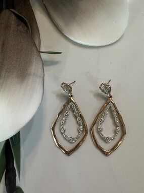 Gold-Tone Teardrop Faux Crystal Dangle Earrings - Elegant Fashion Women Jewelry